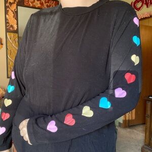 Black long sleeve tee with heart sleeves